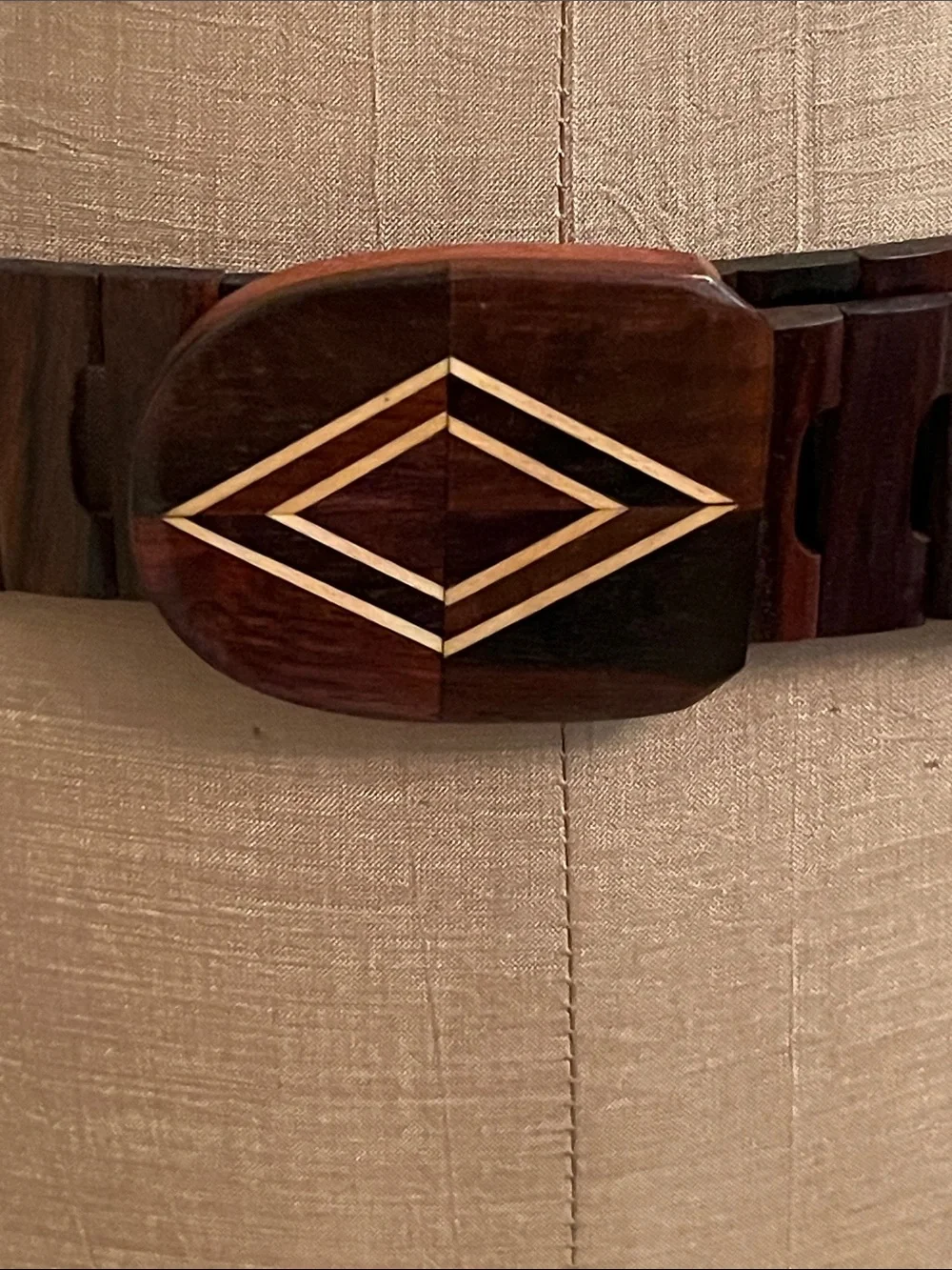 UNIQUE Men's/Women's Brown Wooden Belt with Inlaid Geometric Buckle 40.5